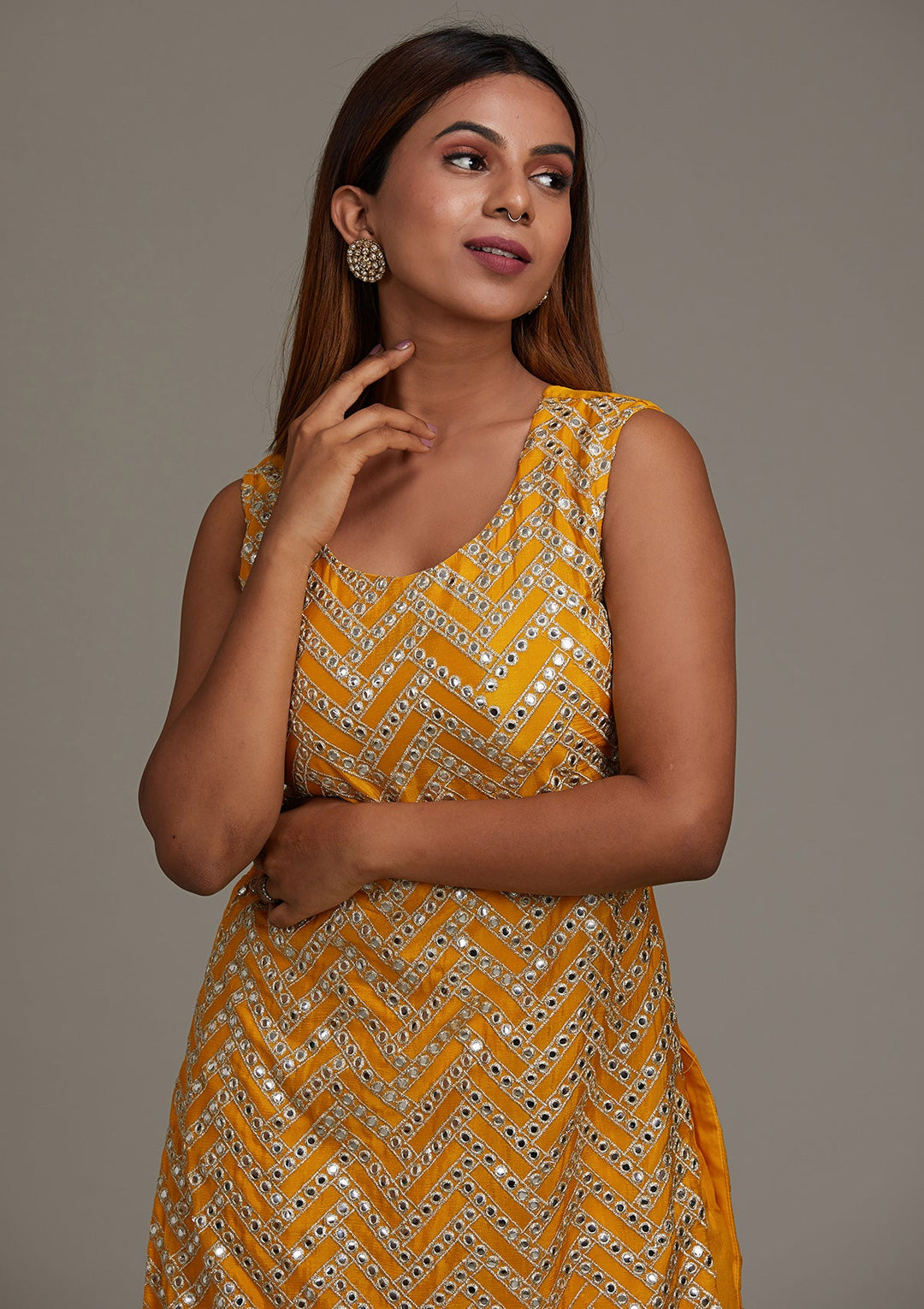 Yellow Gotapatti Georgette Salwar Suit-Koskii