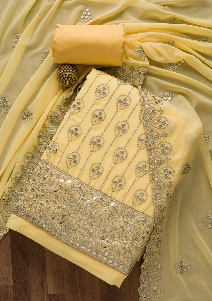 Yellow Gotapatti Georgette Unstitched Salwar Suit-Koskii