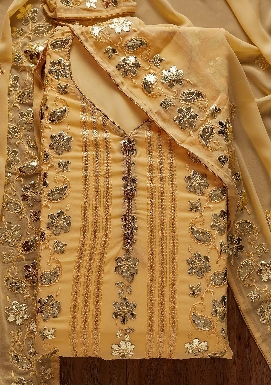 Yellow Gotapatti Georgette Designer Unstitched Salwar Suit - koskii