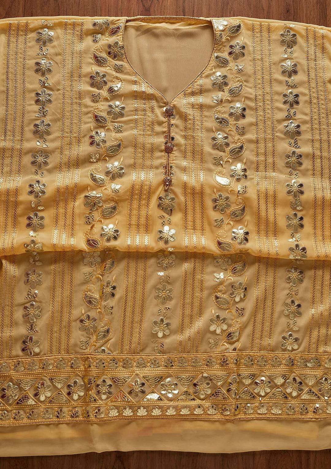 Yellow Gotapatti Georgette Designer Unstitched Salwar Suit - koskii