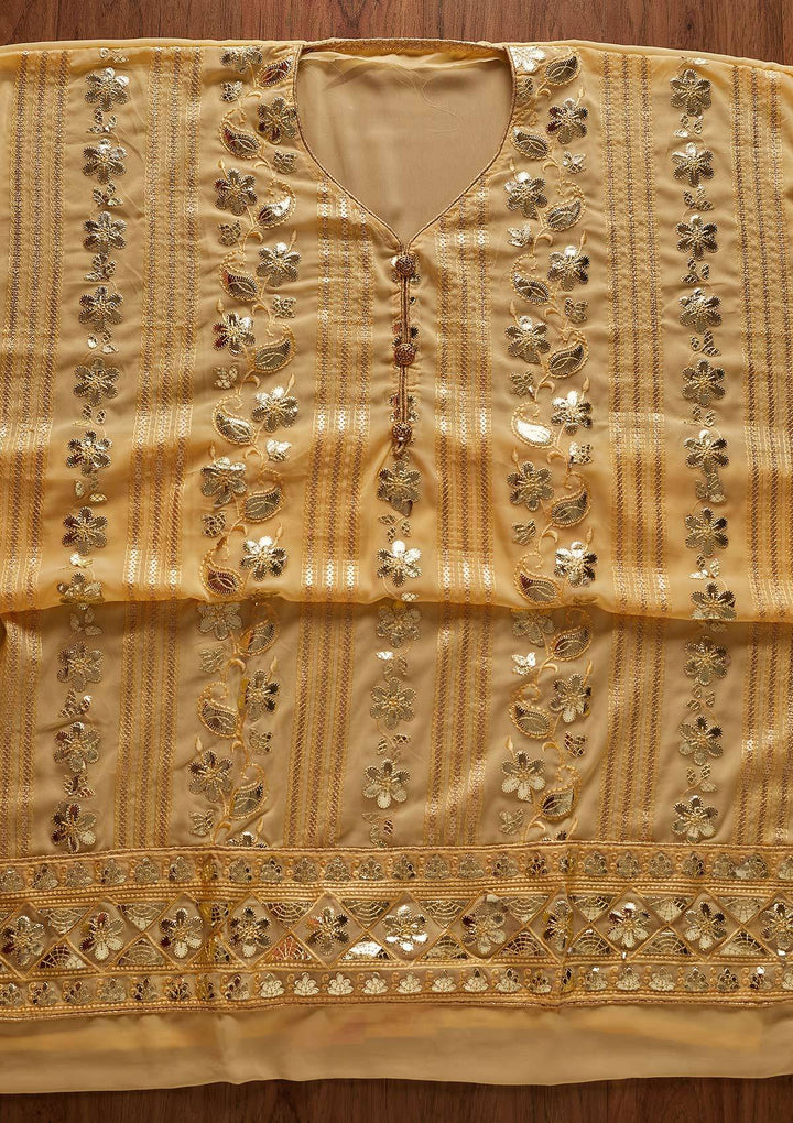 Yellow Gotapatti Georgette Designer Unstitched Salwar Suit - koskii
