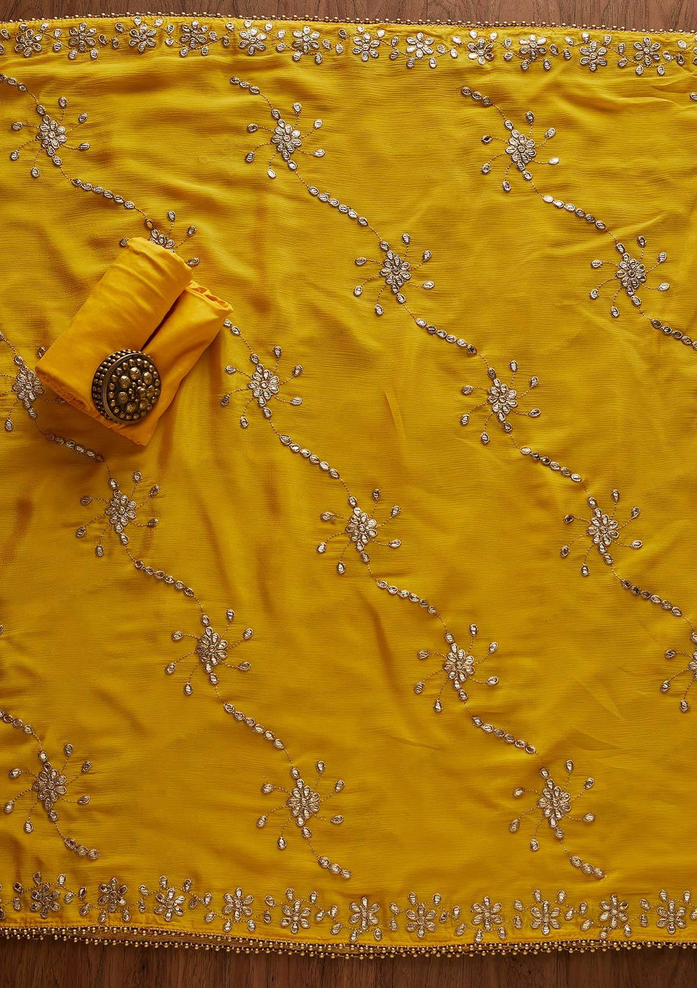 Yellow Gotapatti Georgette Designer Unstitched Salwar Suit - Koskii