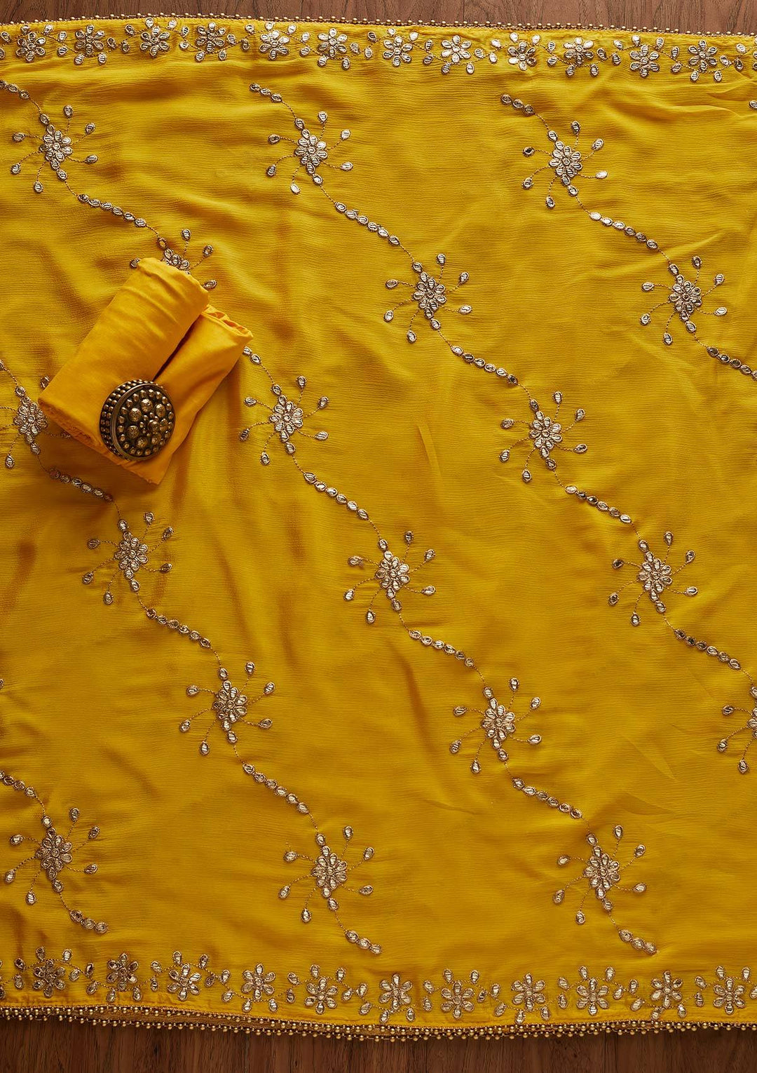 Yellow Gotapatti Georgette Designer Unstitched Salwar Suit - Koskii