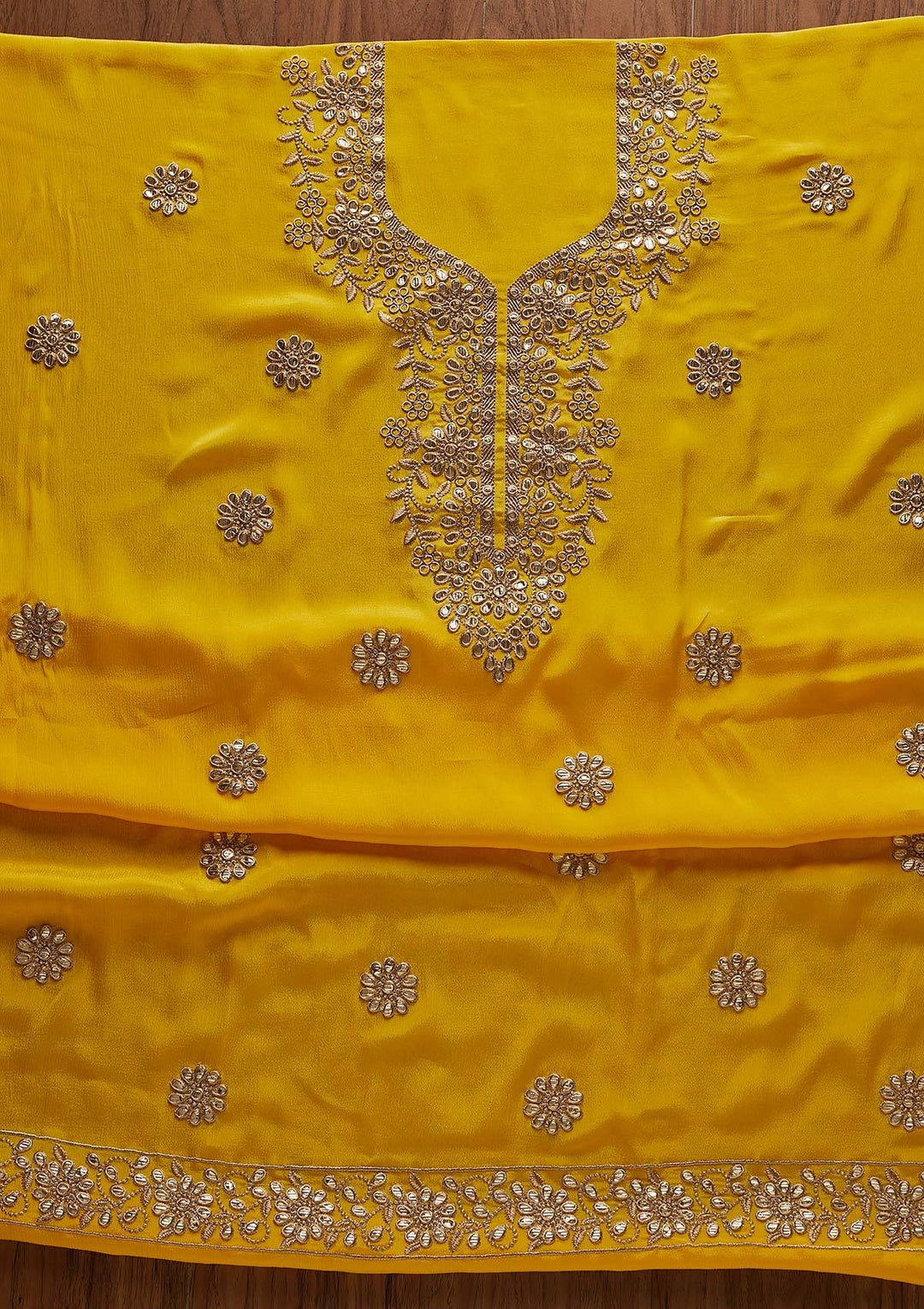 Yellow Gotapatti Georgette Designer Unstitched Salwar Suit - Koskii