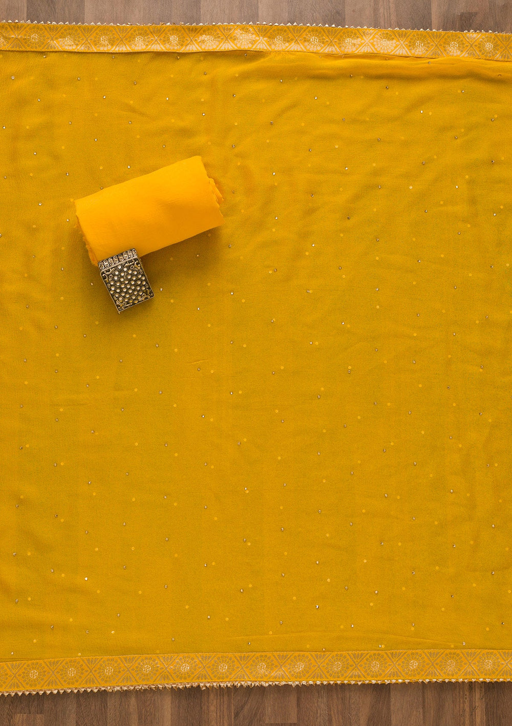 Yellow Gotapatti Organza Unstitched Salwar Kameez-Koskii