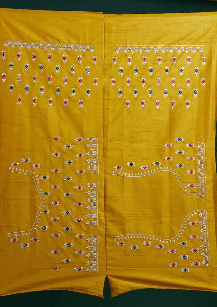 Yellow Gotapatti Raw Silk Designer Semi-Stitched Lehenga - Koskii