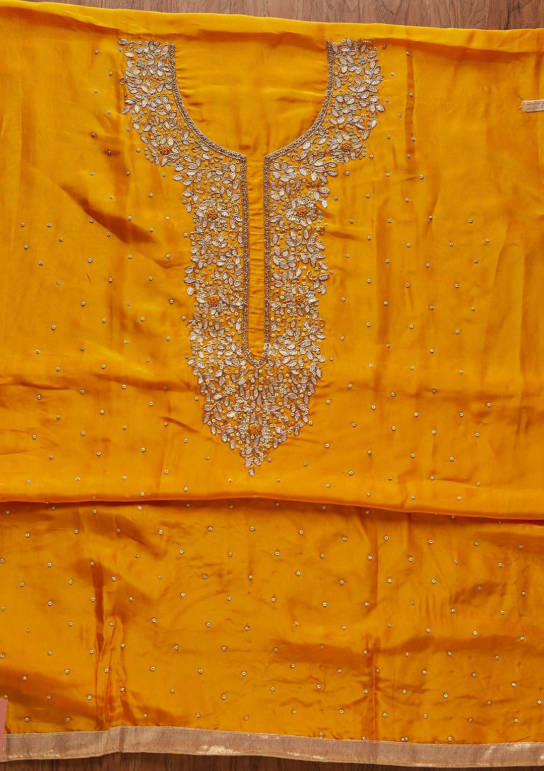 Yellow Gotapatti Semi Crepe Designer Unstitched Salwar Suit - koskii