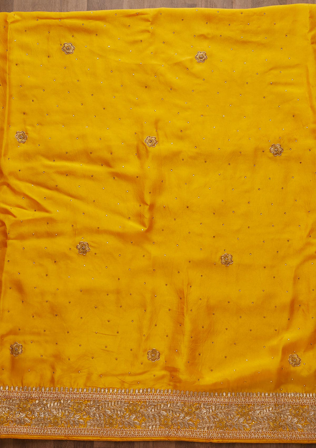 Yellow Gotapatti Semi Crepe Unstitched Salwar Suit-Koskii