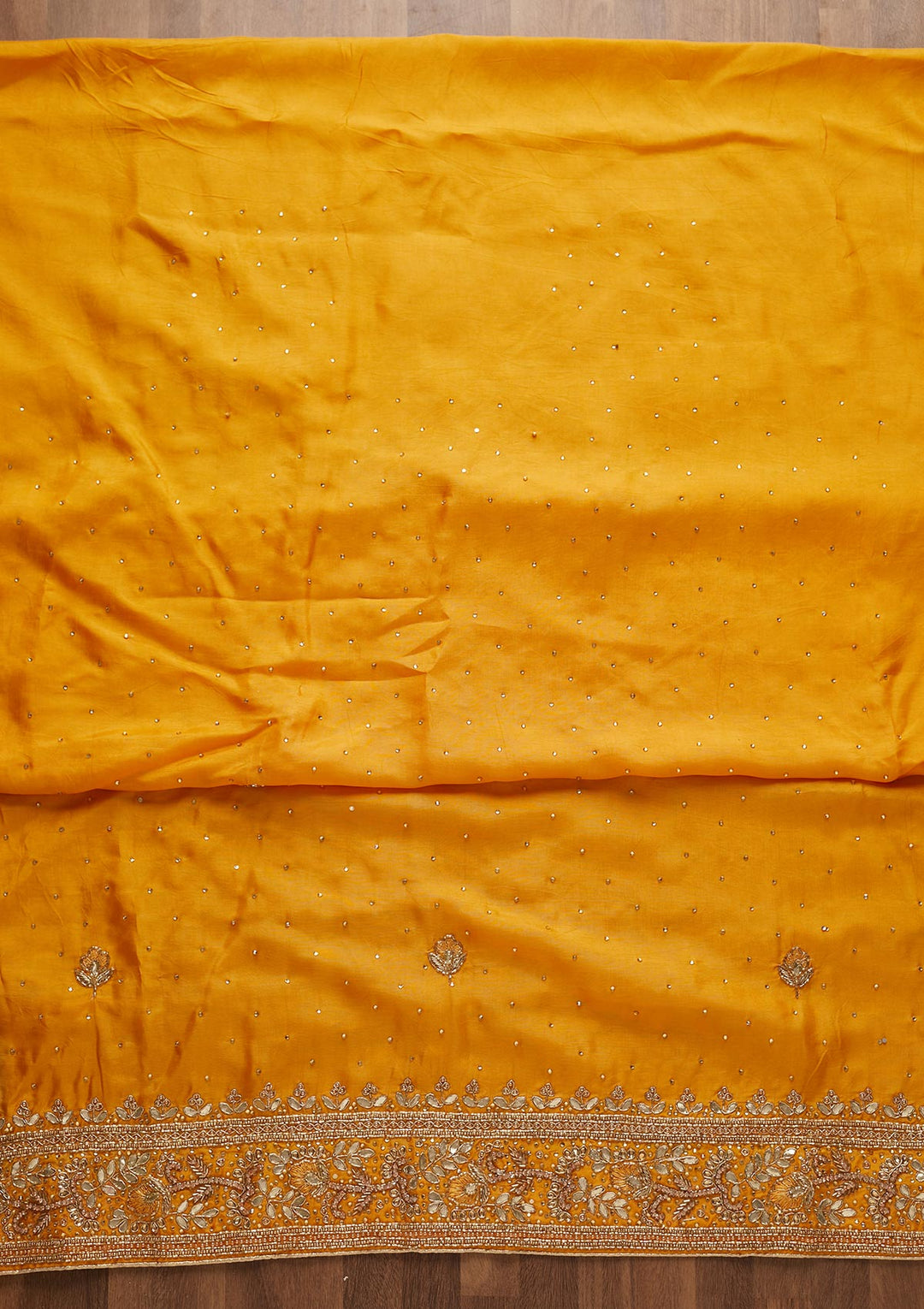 Yellow Gotapatti Semi Crepe Unstitched Salwar Suit-Koskii
