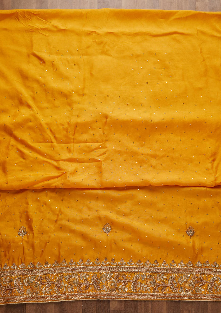 Yellow Gotapatti Semi Crepe Unstitched Salwar Suit-Koskii