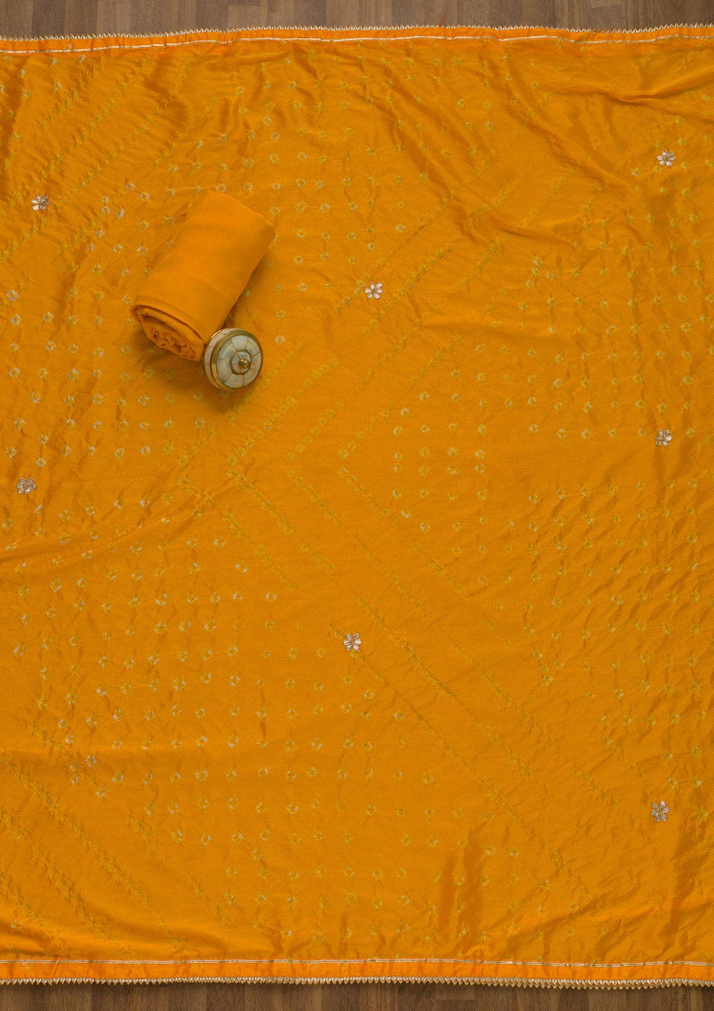 Yellow Gotapatti Semi Crepe Unstitched Salwar Suit-Koskii