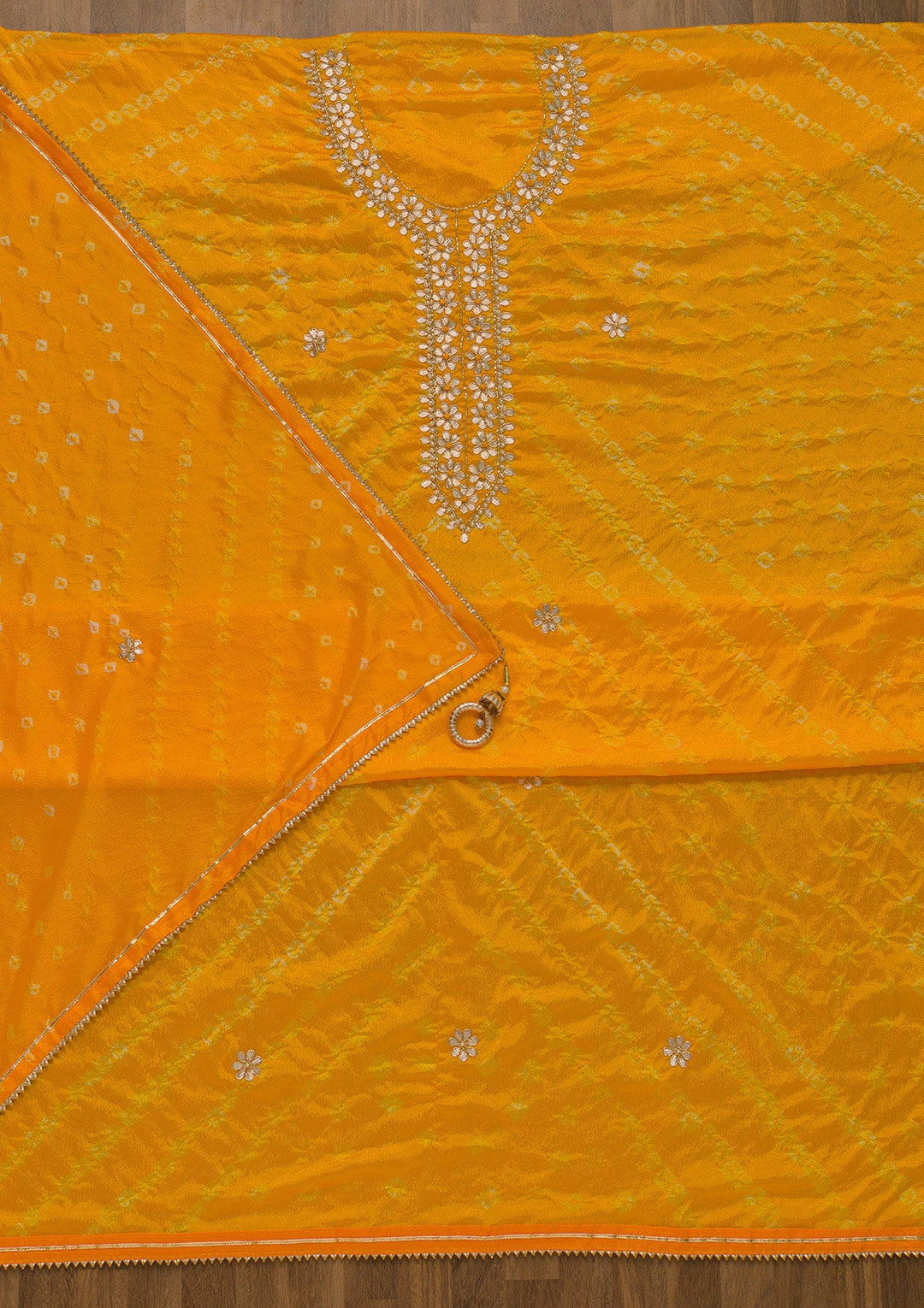 Yellow Gotapatti Semi Crepe Unstitched Salwar Suit-Koskii