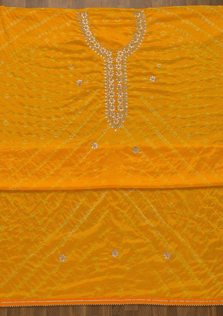 Yellow Gotapatti Semi Crepe Unstitched Salwar Suit-Koskii