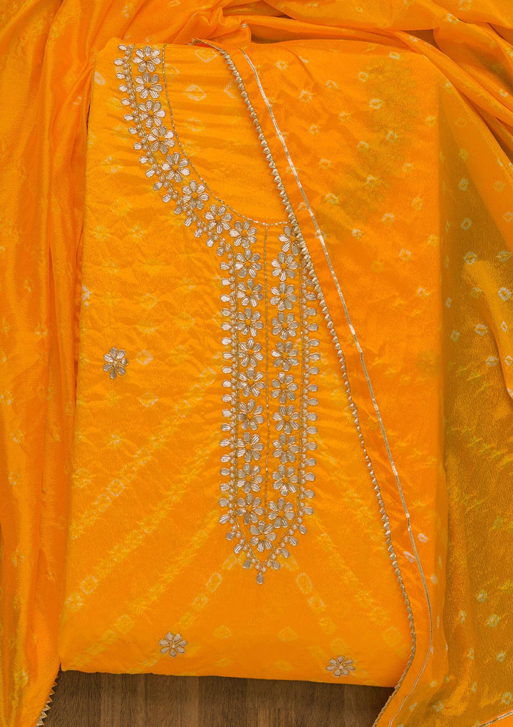 Yellow Gotapatti Semi Crepe Unstitched Salwar Suit-Koskii