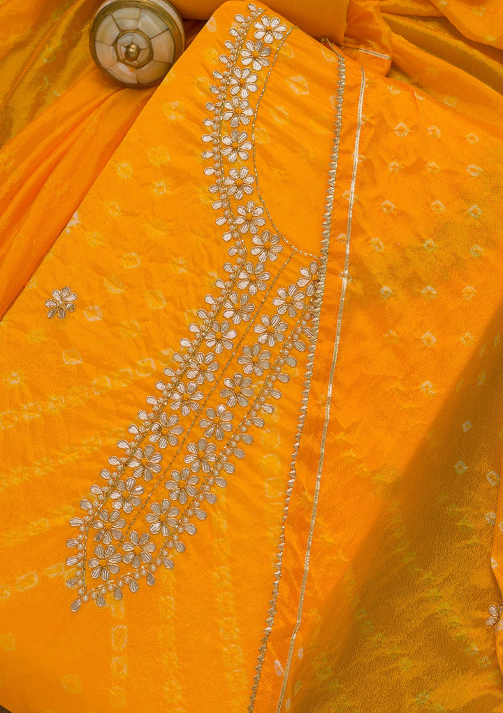 Yellow Gotapatti Semi Crepe Unstitched Salwar Suit-Koskii