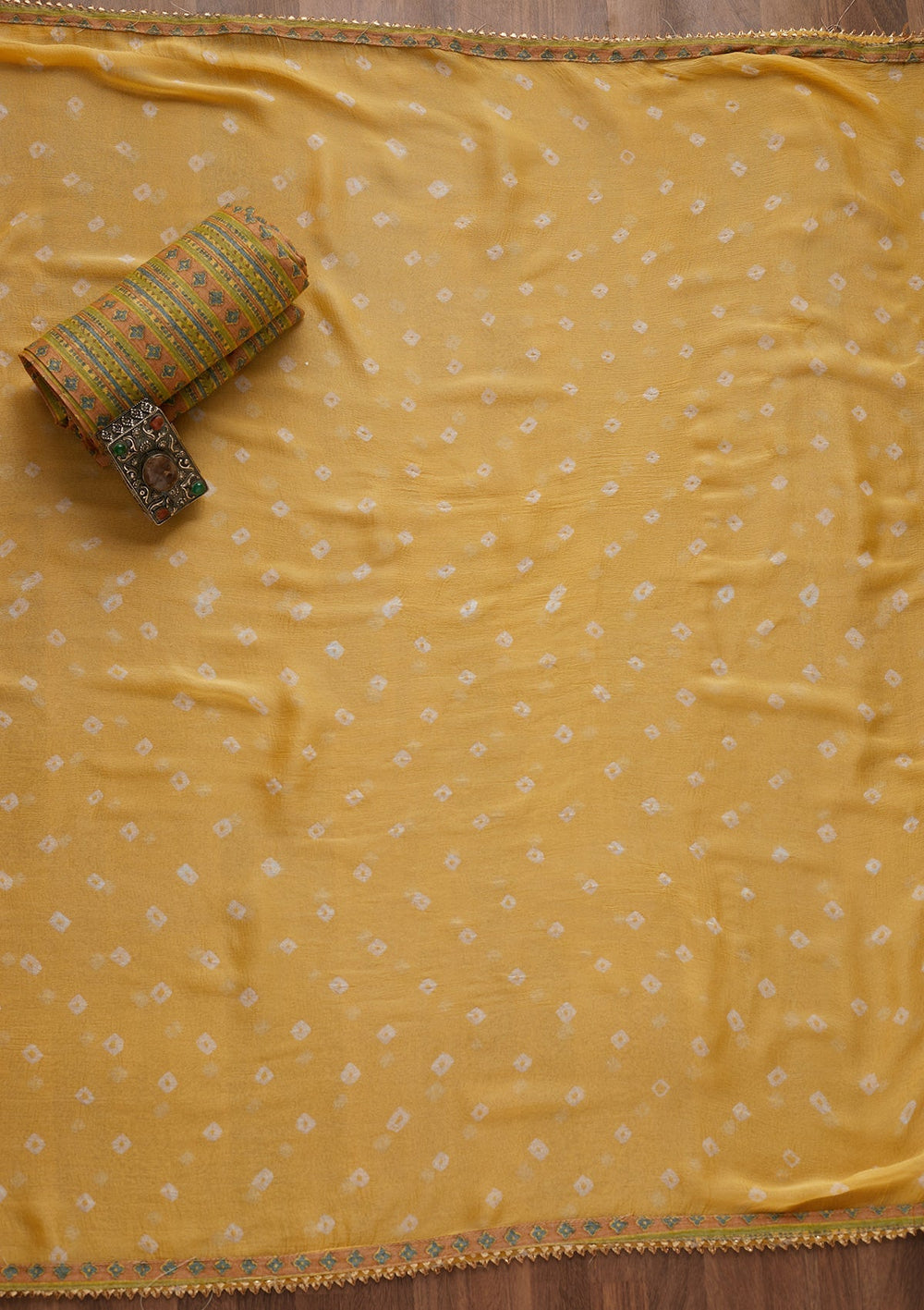 Yellow Mirrorwork Cotton Unstitched Salwar Suit - Koskii