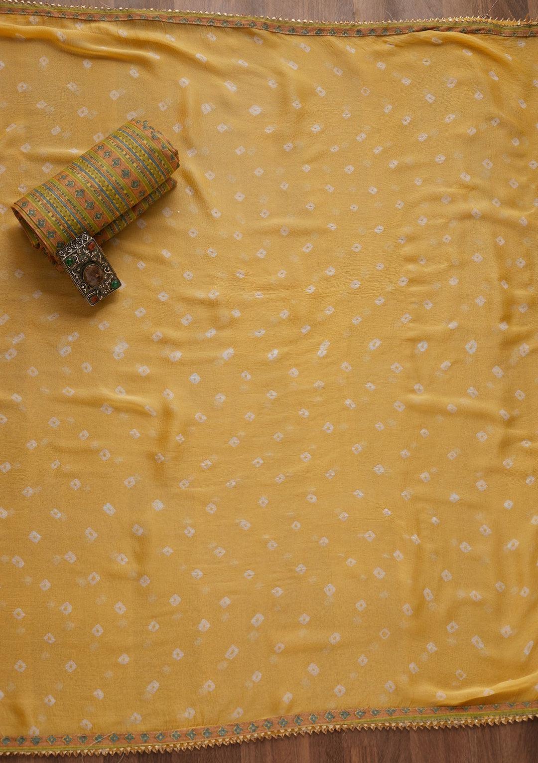 Yellow Mirrorwork Cotton Unstitched Salwar Suit - Koskii
