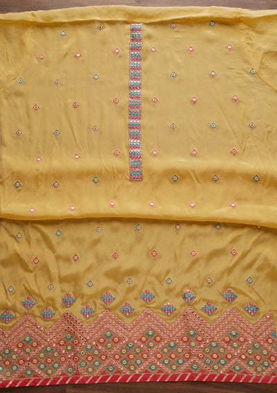 Yellow Mirrorwork Georgette Designer Unstitched Salwar Suit - Koskii