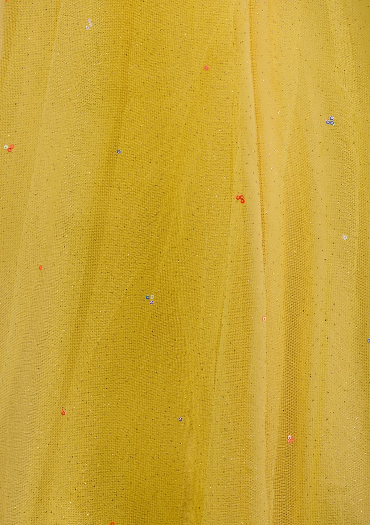 Yellow Mirrorwork Net Readymade Lehenga-Koskii