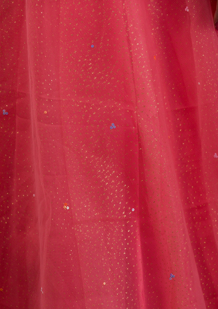 Yellow Mirrorwork Net Readymade Lehenga-Koskii
