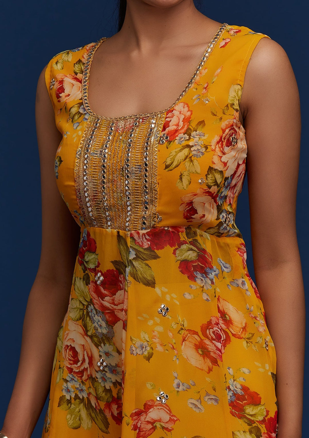 Yellow Print Georgette Designer Salwar Suit - Koskii