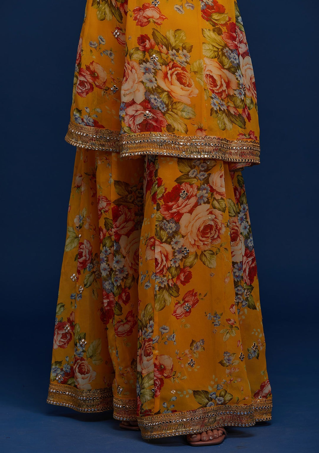 Yellow Print Georgette Designer Salwar Suit - Koskii