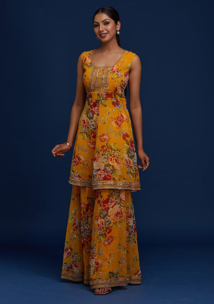 Yellow Print Georgette Designer Salwar Suit - Koskii