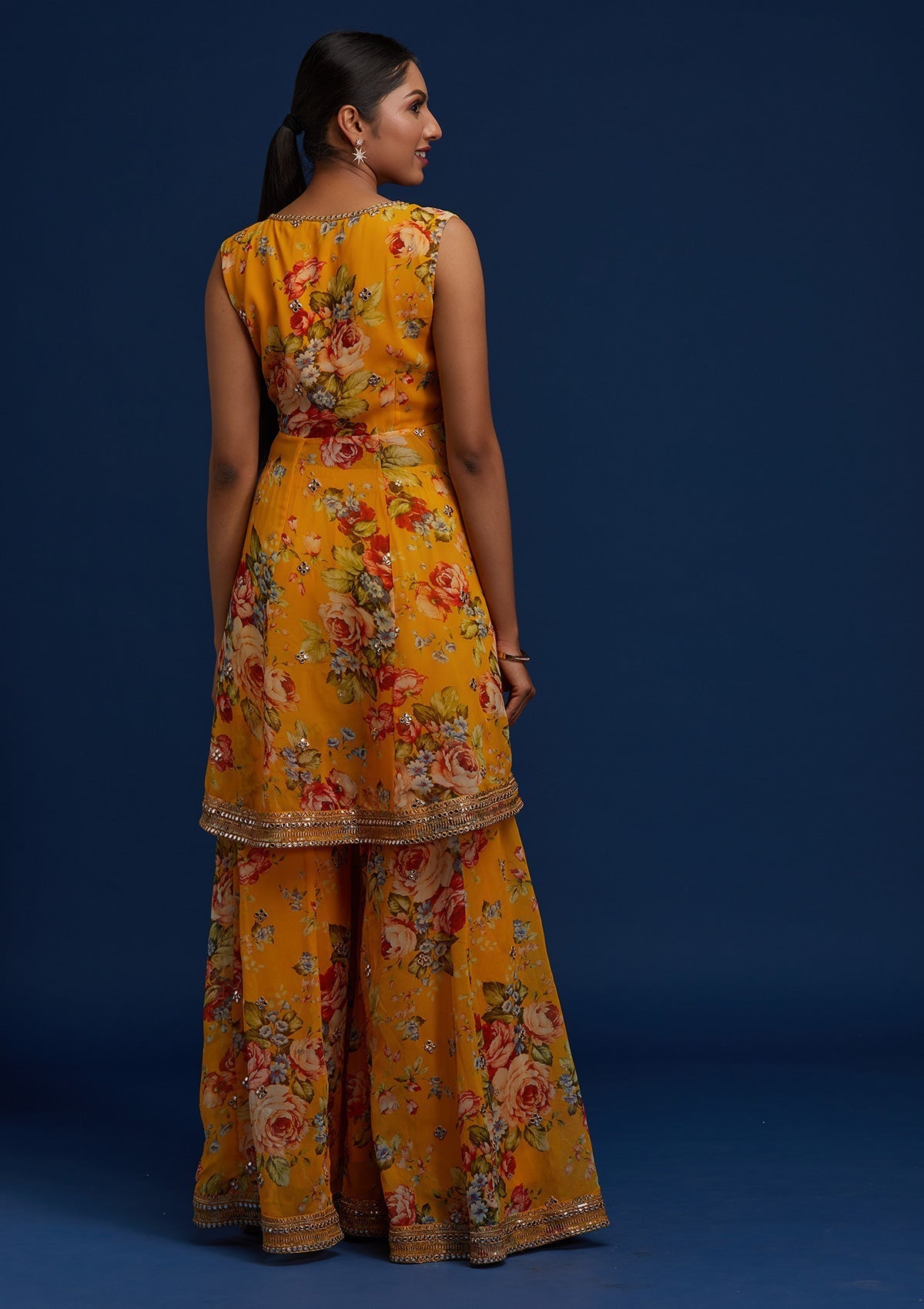 Yellow Print Georgette Designer Salwar Suit - Koskii