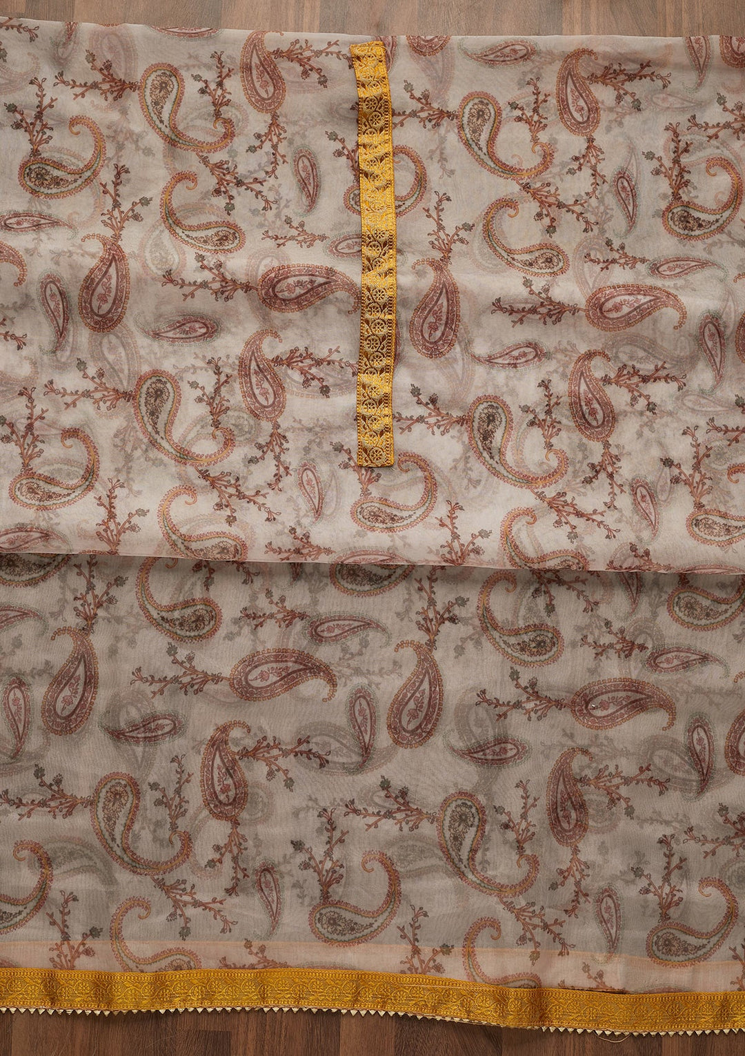 Yellow Print Tissue Unstitched Salwar Suit-Koskii