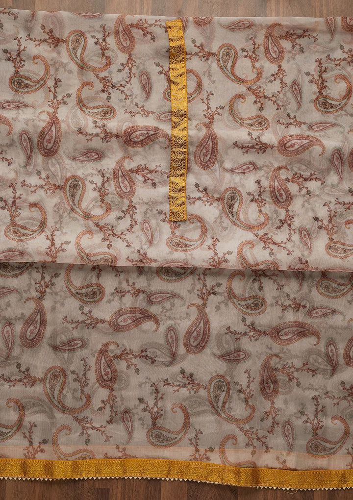 Yellow Print Tissue Unstitched Salwar Suit-Koskii