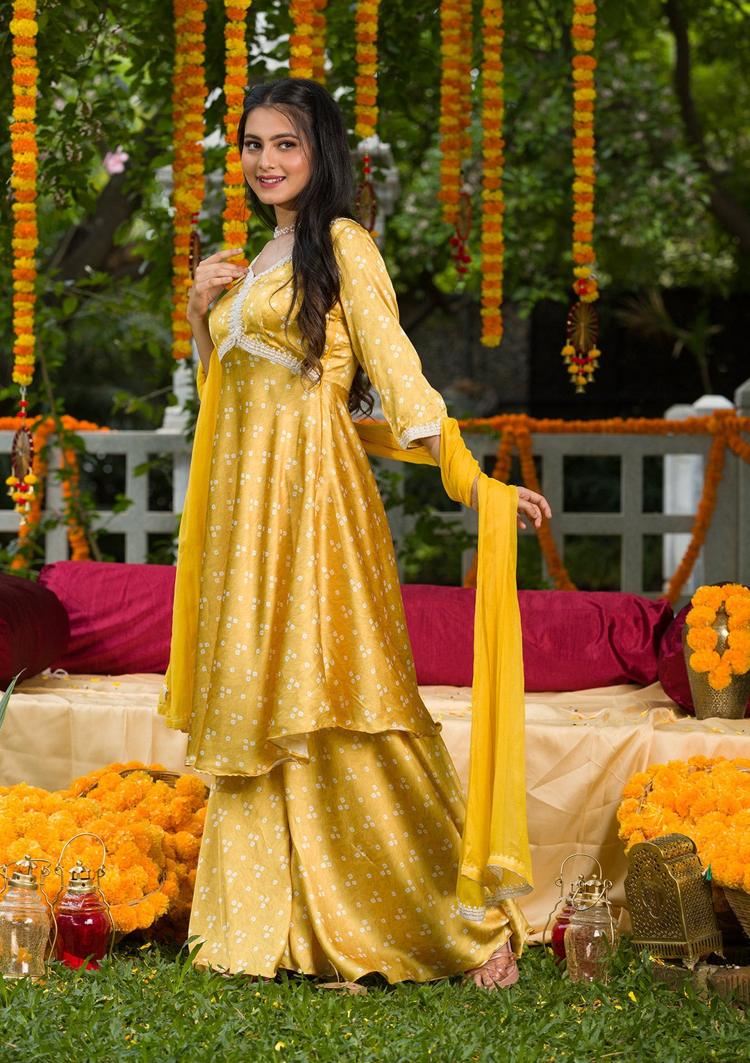 Yellow Printed Semi Crepe Readymade Salwar Kameez-Koskii
