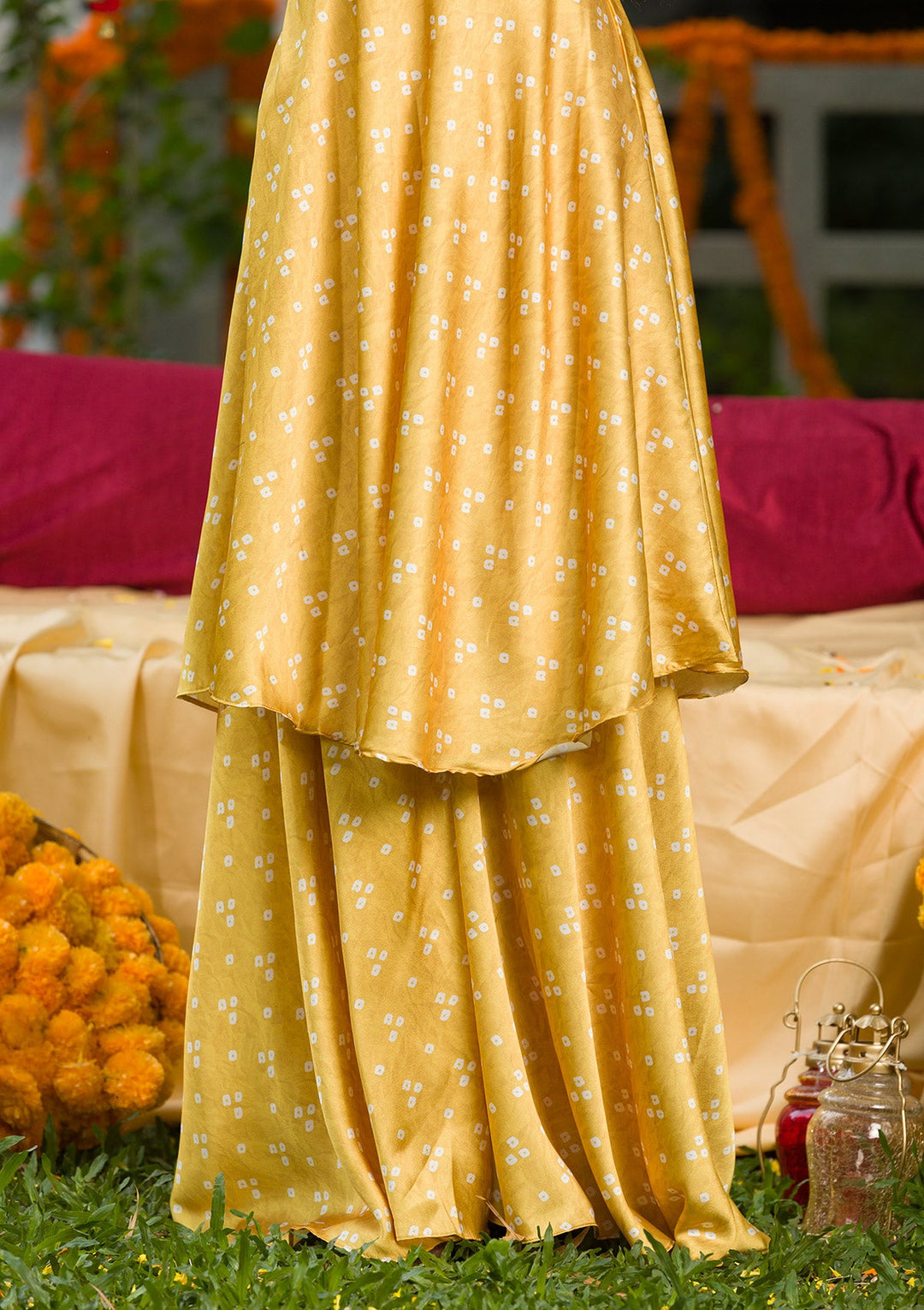 Yellow Printed Semi Crepe Readymade Salwar Kameez-Koskii