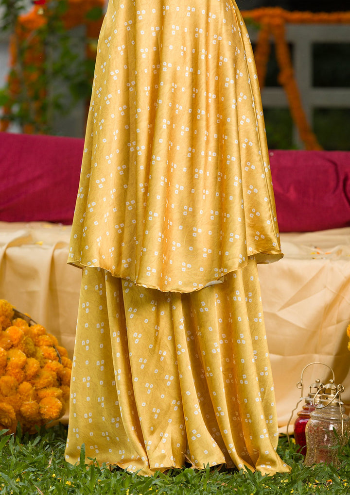 Yellow Printed Semi Crepe Readymade Salwar Kameez-Koskii