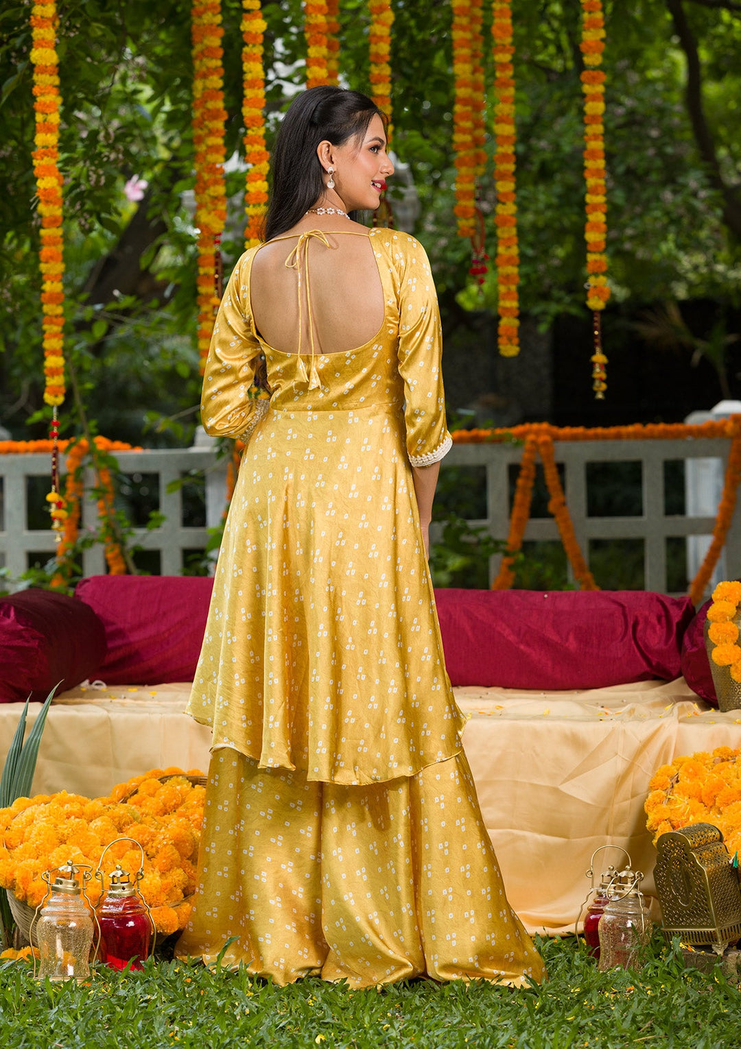 Yellow Printed Semi Crepe Readymade Salwar Kameez-Koskii