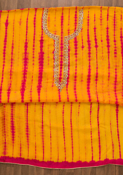 Yellow Printed Soft Silk Unstitched Salwar Kameez-Koskii