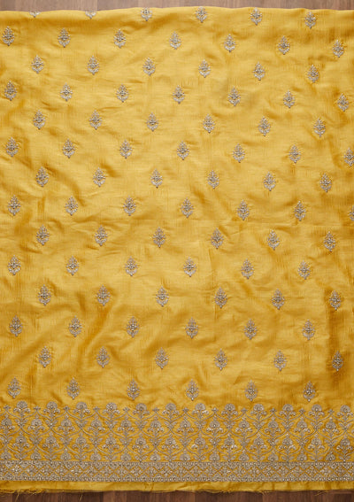 Yellow Silver Zariwork Raw Silk Unstitched Salwar Suit-Koskii