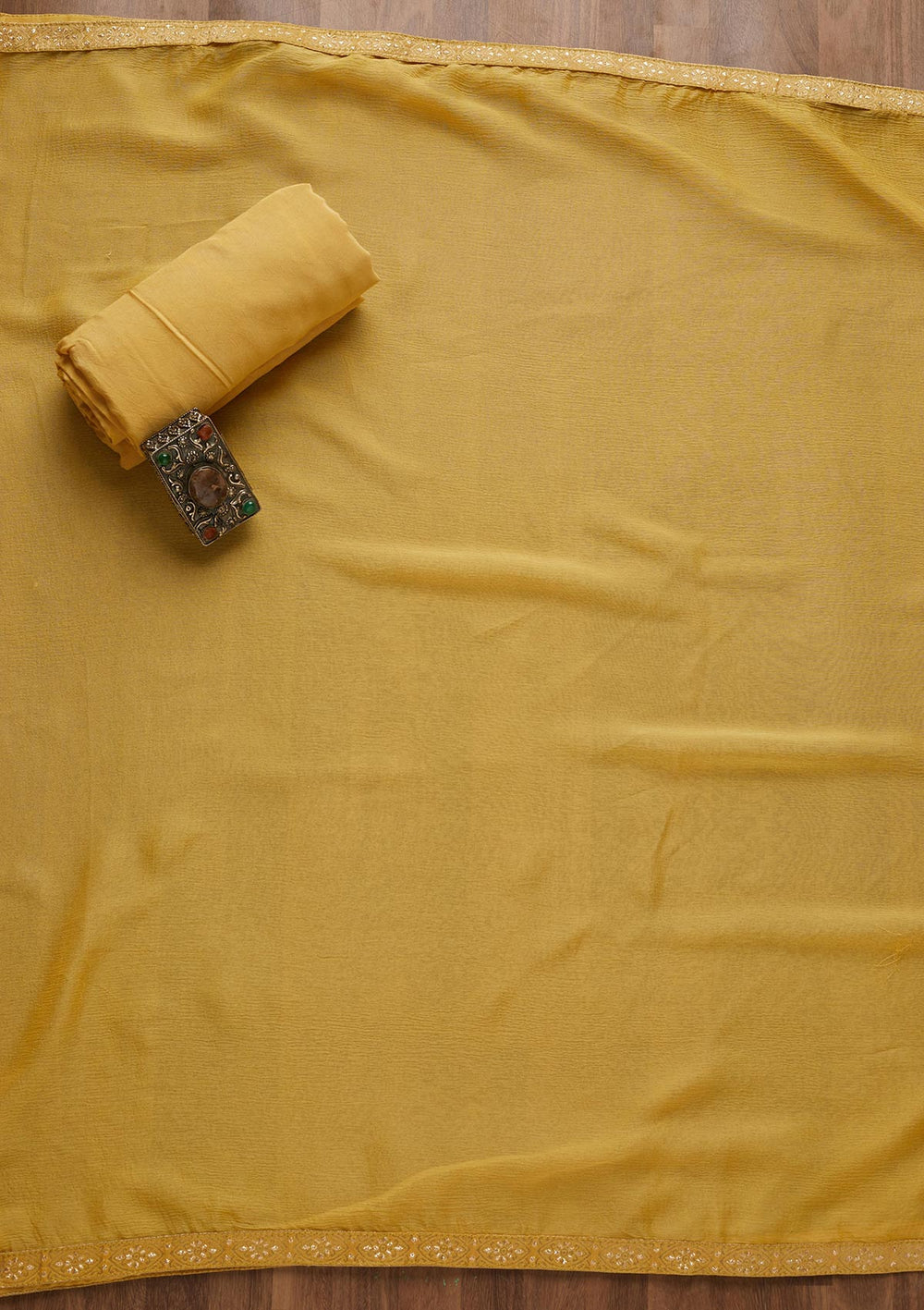 Yellow Sequins Chanderi Unstitched Salwar Suit - Koskii