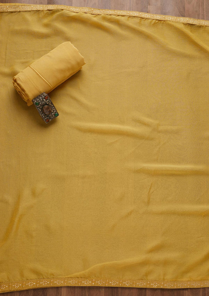 Yellow Sequins Chanderi Unstitched Salwar Suit - Koskii