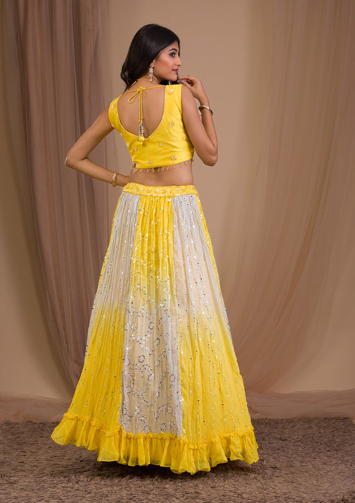 Yellow Sequins Georgette Readymade Lehenga-Koskii