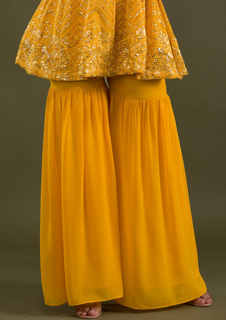 Yellow Sequins Georgette Readymade Salwar Suit-Koskii