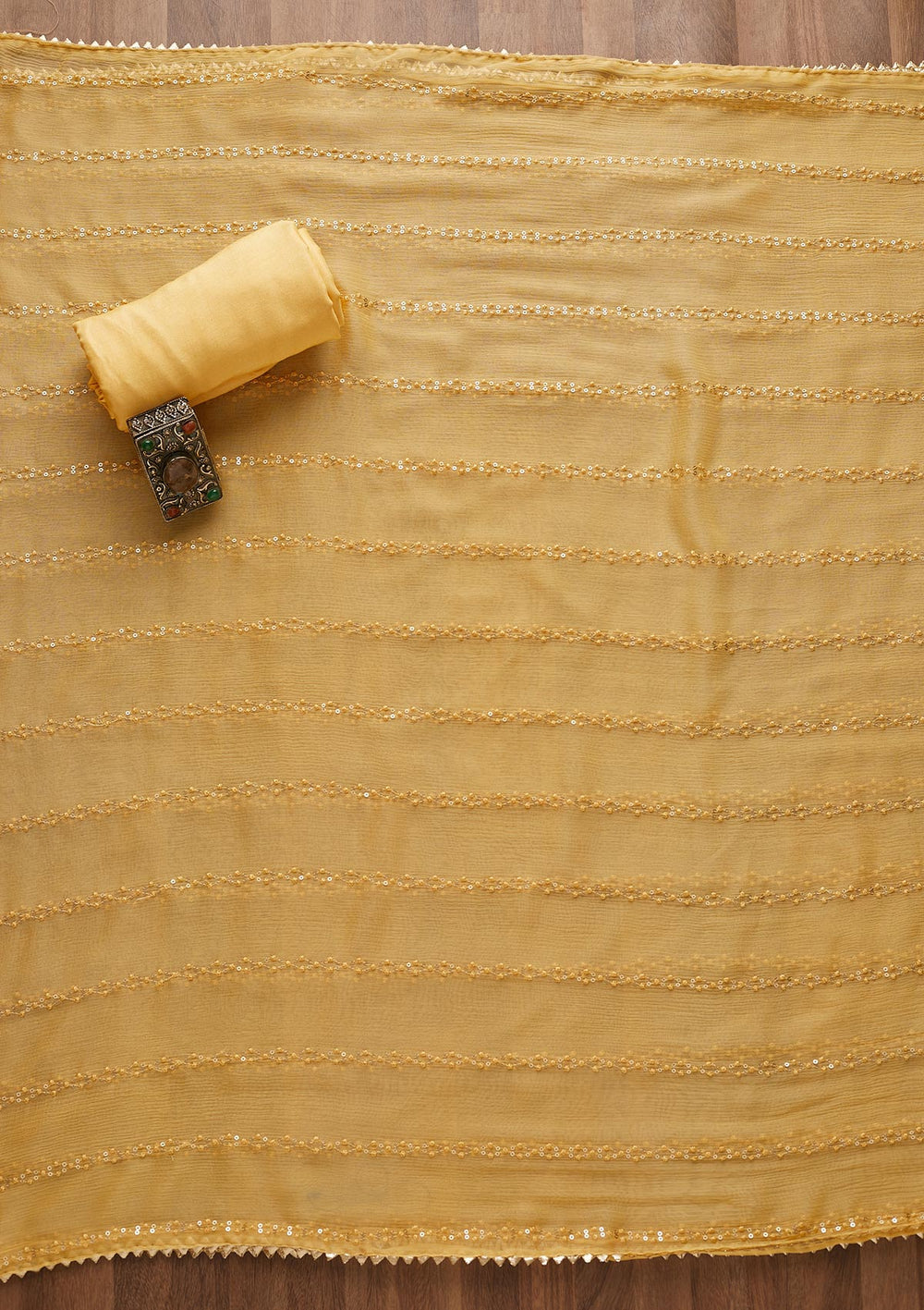 Yellow Sequins Georgette Semi-Stitched Salwar Suit-Koskii