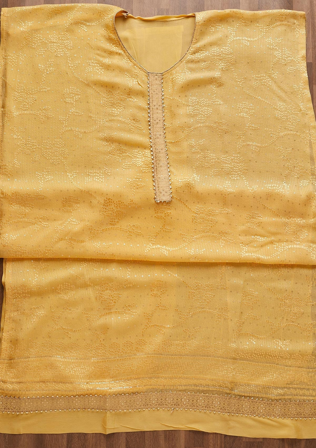 Yellow Sequins Georgette Semi-Stitched Salwar Suit-Koskii