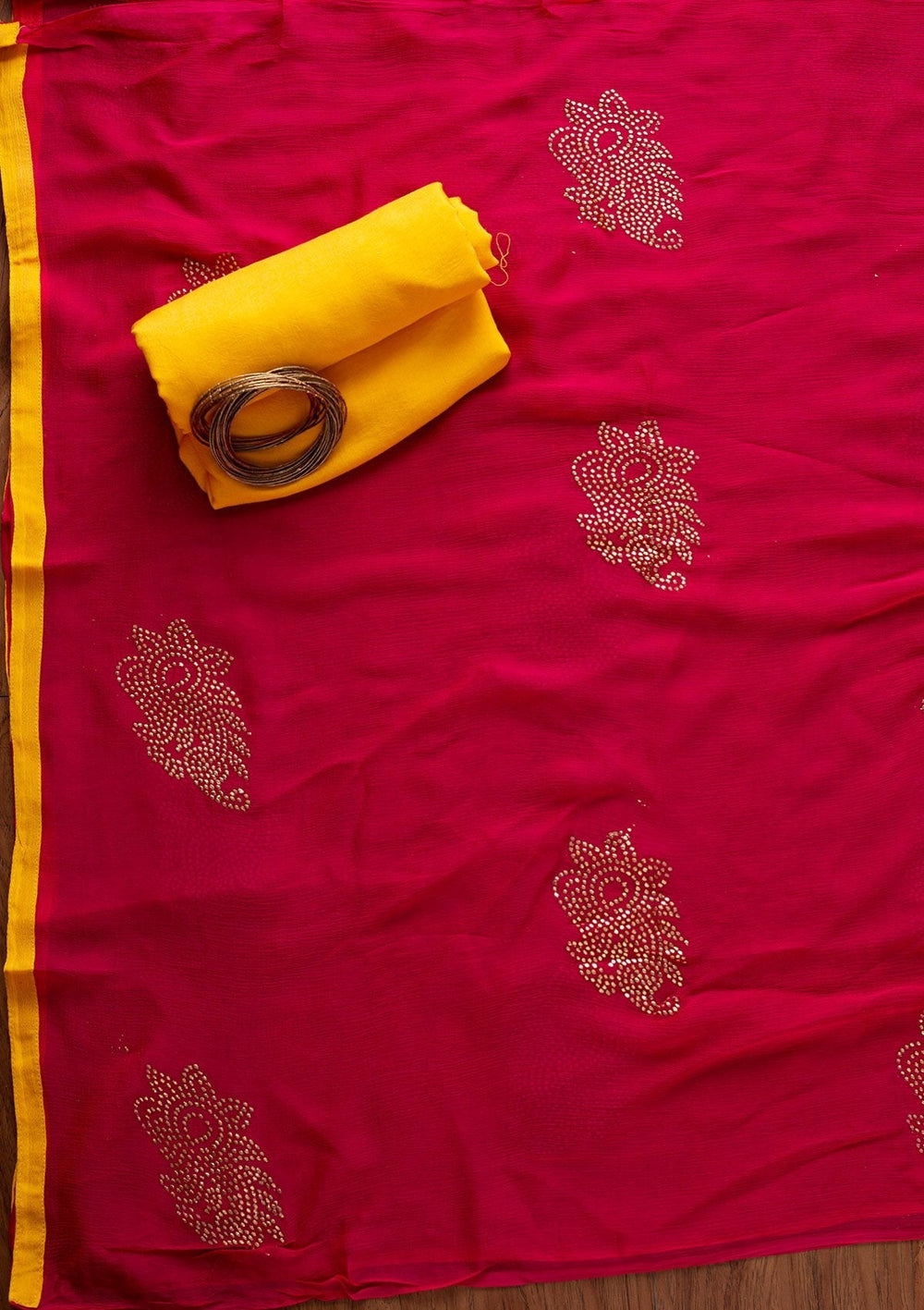 Yellow Sequins Georgette Designer Unstitched Salwar Suit - koskii