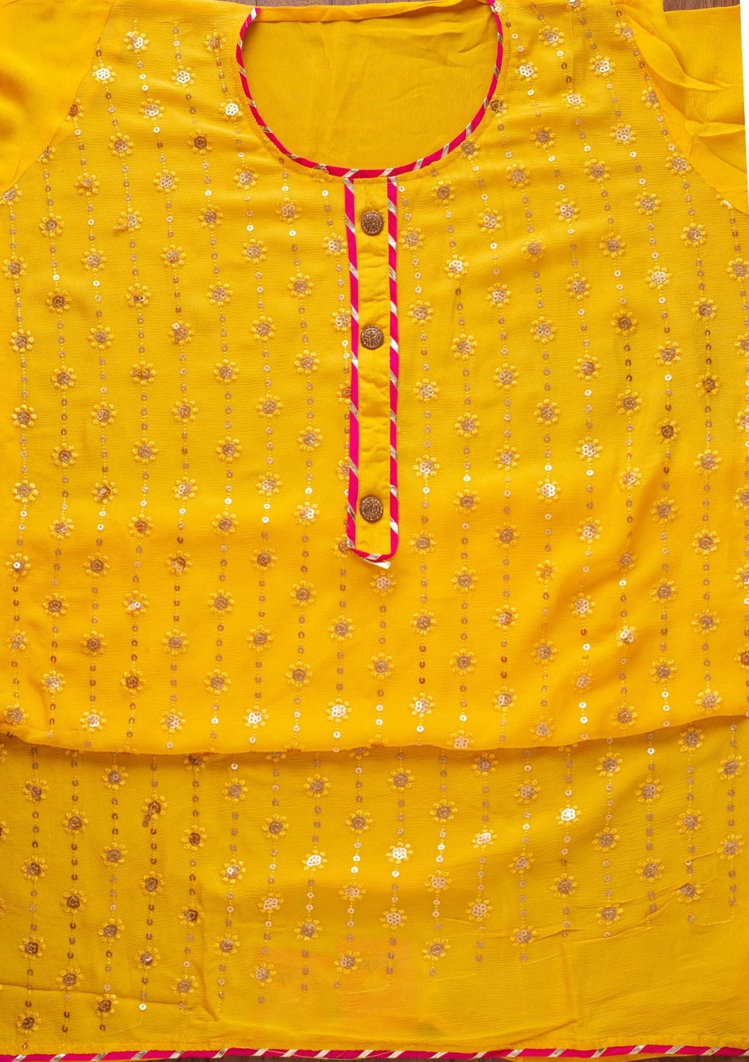 Yellow Sequins Georgette Designer Unstitched Salwar Suit - koskii