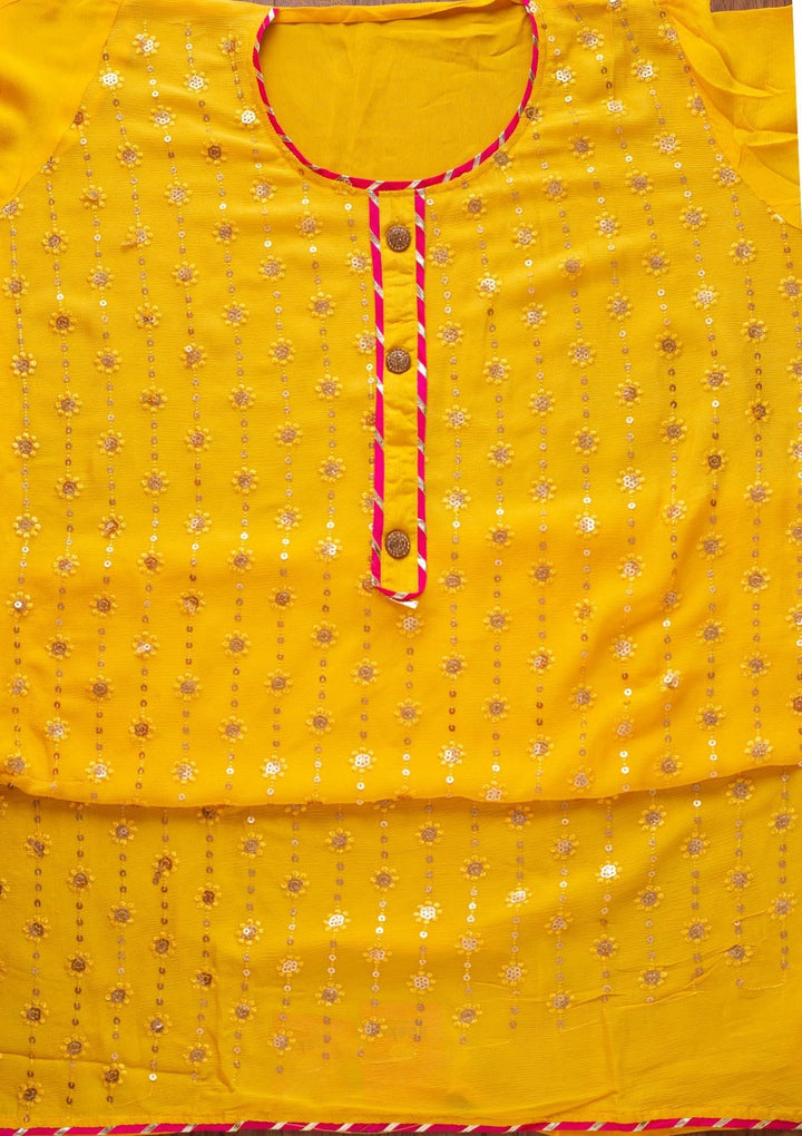 Yellow Sequins Georgette Designer Unstitched Salwar Suit - koskii