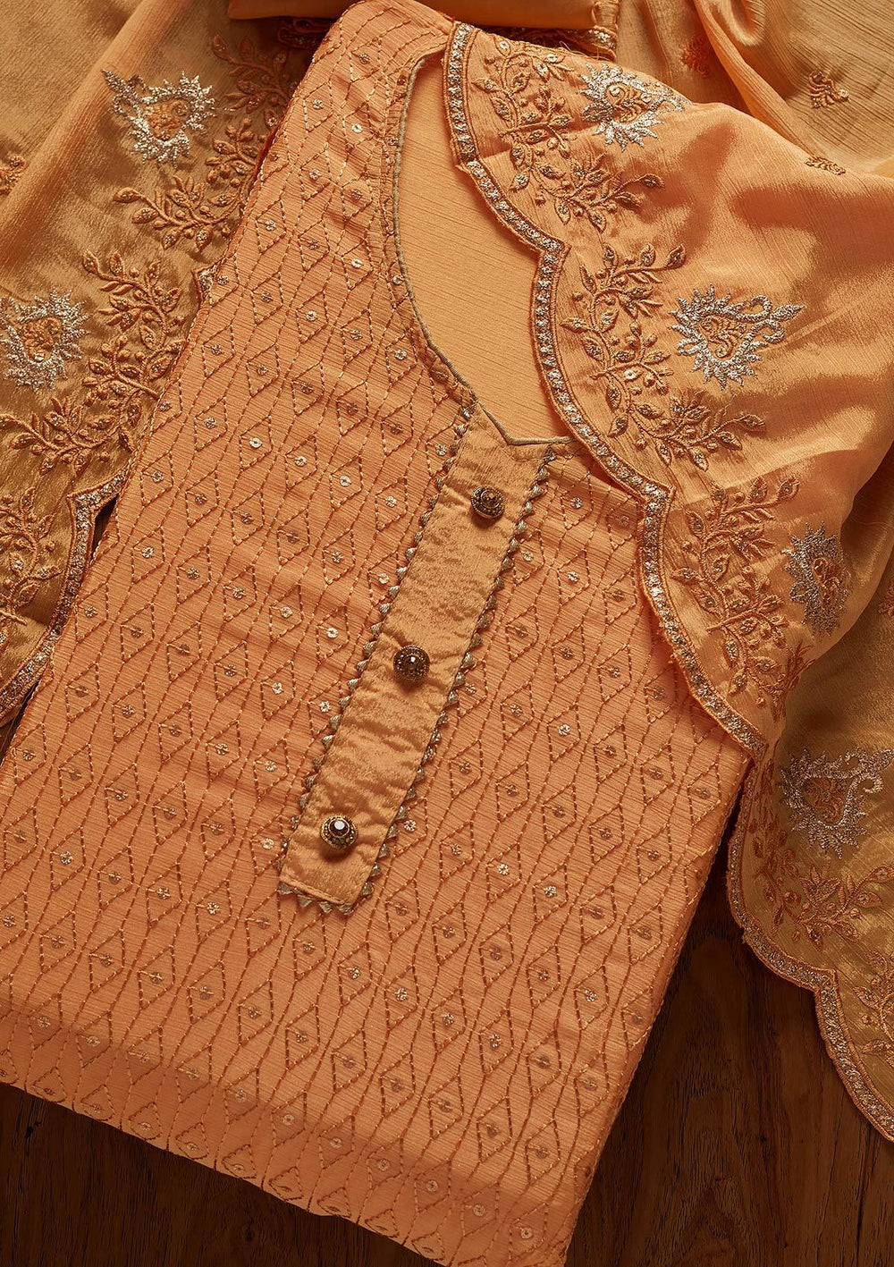 Yellow Sequins Georgette Designer Unstitched Salwar Suit - koskii