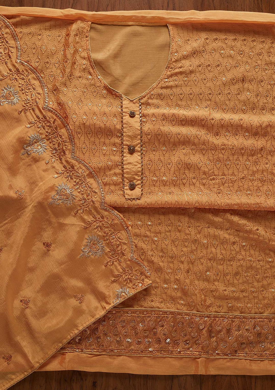 Yellow Sequins Georgette Designer Unstitched Salwar Suit - koskii