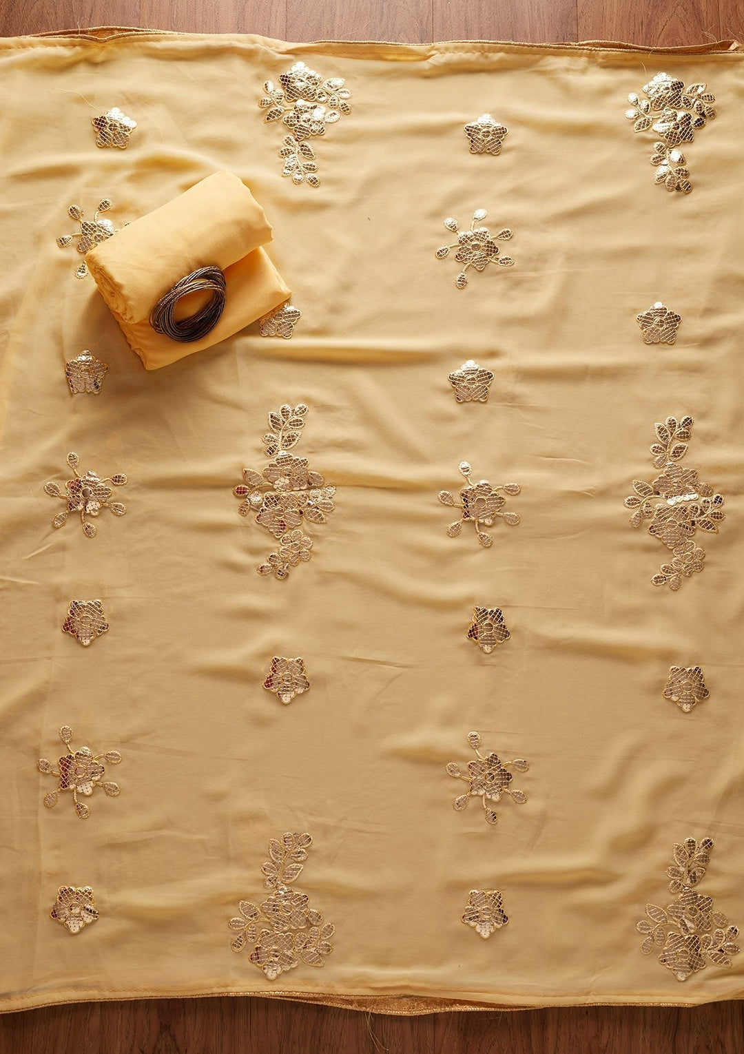 Yellow Sequins Georgette Designer Unstitched Salwar Suit - koskii