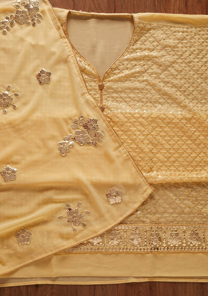 Yellow Sequins Georgette Designer Unstitched Salwar Suit - koskii