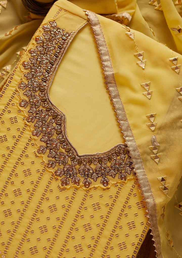 Yellow Sequins Georgette Designer Unstitched Salwar Suit - koskii